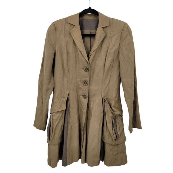 CAbi Sz XS Treasure Hunter Brown Flared Long Button Trench Coat Womens Jacket - Picture 11 of 11